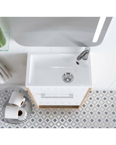 Тумба с раковиной 1MarKa Lira 40П R У85919 подвесная Дуб сонома Белый глянец