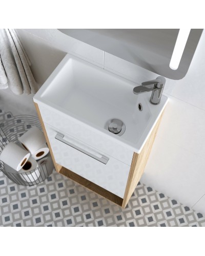 Тумба с раковиной 1MarKa Lira 40П R У85919 подвесная Дуб сонома Белый глянец