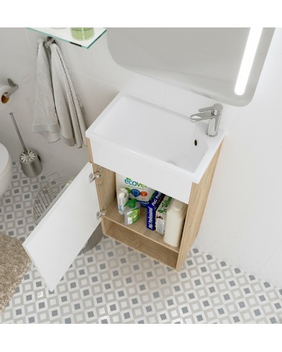 Тумба с раковиной 1MarKa Lira 40П R У85919 подвесная Дуб сонома Белый глянец