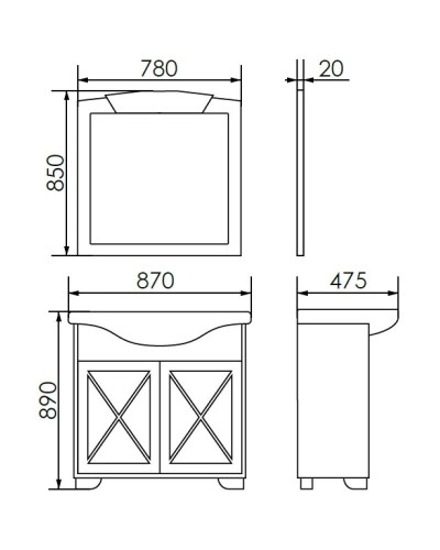 Тумба с раковиной белый матовый 87 см Atoll Палермо PALERMO87TWMAT
