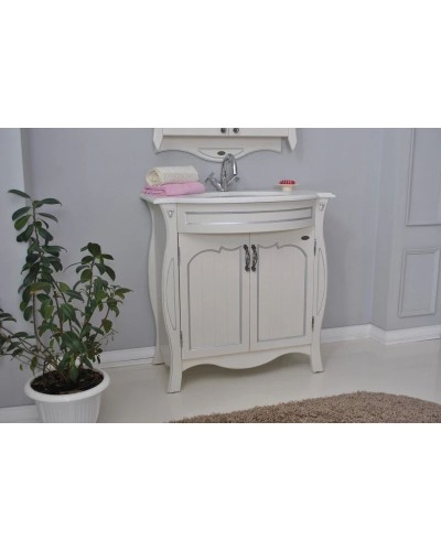 Тумба с раковиной слоновая кость серебряная патина 86 см Atoll Ривьера