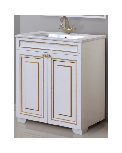 Тумба с раковиной белый глянец золотая патина 78 см Atoll Мальта