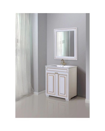 Тумба с раковиной белый глянец золотая патина 78 см Atoll Мальта