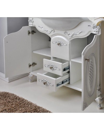 Тумба с раковиной белый жемчуг серебряная патина 96 см Atoll Наполеон