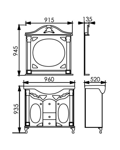 Тумба с раковиной белый жемчуг серебряная патина 96 см Atoll Наполеон