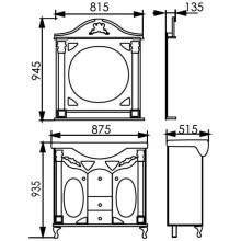 Тумба с раковиной белый жемчуг серебряная патина 87,5 см Atoll Наполеон