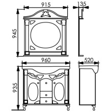 Тумба с раковиной белый жемчуг золотая патина 96 см Atoll Наполеон
