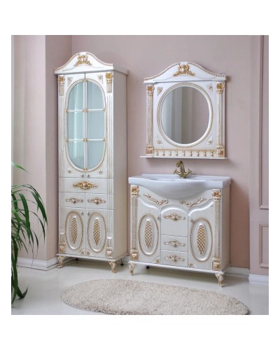 Тумба с раковиной белый жемчуг золотая патина 96 см Atoll Наполеон