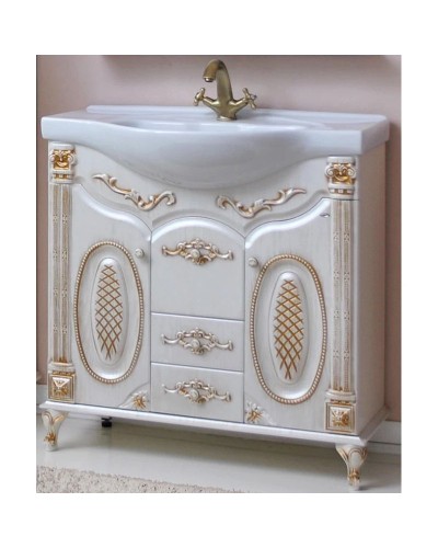 Тумба с раковиной белый жемчуг золотая патина 96 см Atoll Наполеон