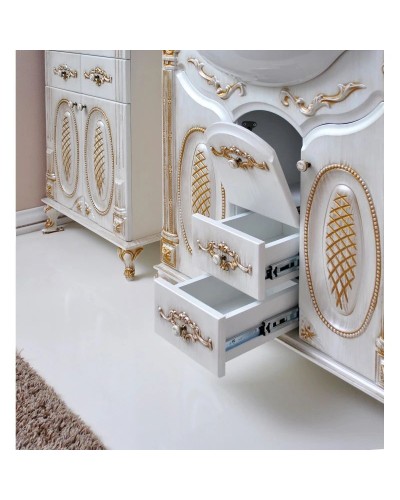 Тумба с раковиной белый жемчуг золотая патина 87,5 см Atoll Наполеон