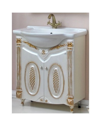 Тумба с раковиной белый жемчуг золотая патина 77,5 см Atoll Наполеон