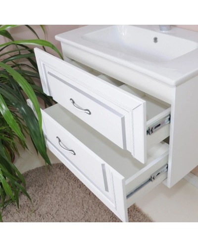 Тумба с раковиной белый матовый серебряная патина 78 см Atoll Валери