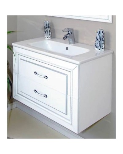 Тумба с раковиной белый матовый серебряная патина 78 см Atoll Валери