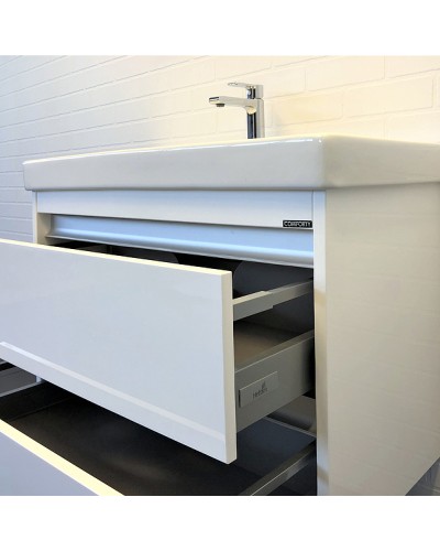 Тумба с раковиной Comforty Дублин 90 00-00005213 подвесная Белая глянцевая