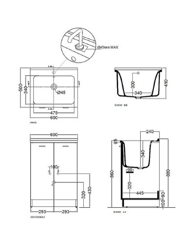 Тумба с хозяйственной раковиной Kerasan Aquadom 60 9166K3 Белая с отверстием под смеситель