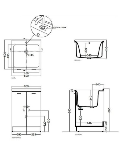 Тумба с хозяйственной раковиной Kerasan Aquadom 60 9165k3 Белая без отверстия под смеситель
