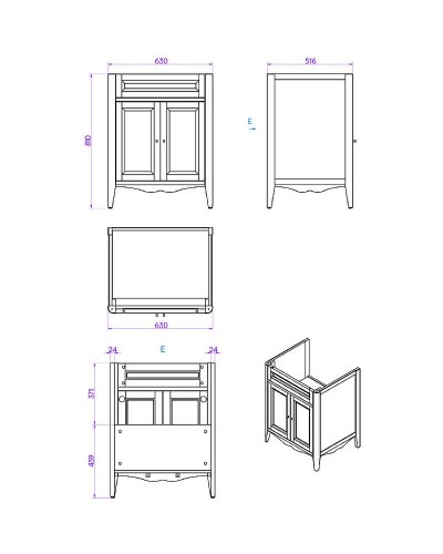 Тумба с раковиной TW Veronica Nuovo 68 VER2068-B+AR824bix1 Bianco