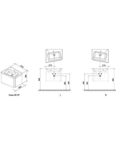 Тумба под раковину Ravak SD 10° 55 L X000000740 подвесная Серая глянцевая