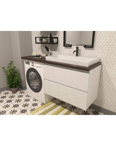 Тумба с раковиной Эстет Malibu Luxe 155 R ФР-00007114 подвесная Белая Темное дерево