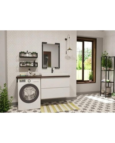 Тумба с раковиной Эстет Malibu Luxe 155 R ФР-00007114 подвесная Белая Темное дерево