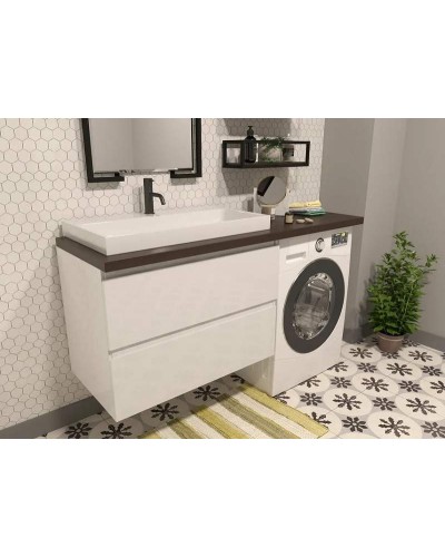 Тумба с раковиной Эстет Malibu Luxe 155 L ФР-00007116 подвесная Белая Темное дерево