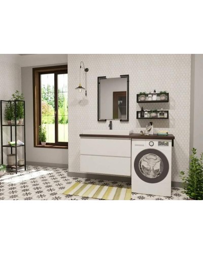 Тумба с раковиной Эстет Malibu Luxe 155 L ФР-00007116 подвесная Белая Темное дерево