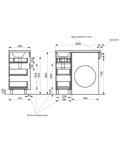 Тумба с раковиной Эстет Dallas Luxe 100 L ФР-00002317 Белая