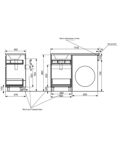 Тумба с раковиной Эстет Dallas Luxe 115 R ФР-00002299 Белая