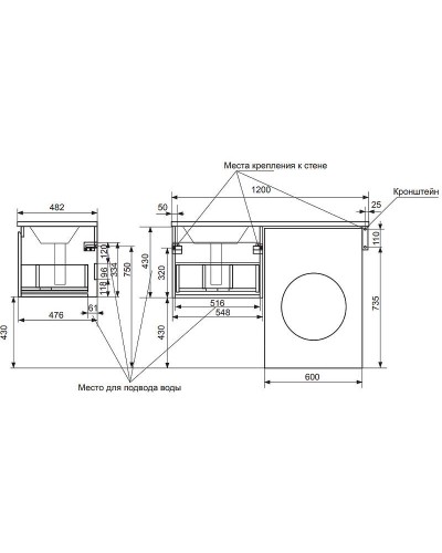 Тумба с раковиной Эстет Dallas Luxe 120 R ФР-00001926 подвесная Белая