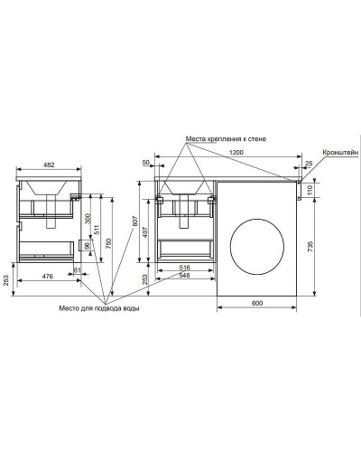 Тумба с раковиной Эстет Dallas Luxe 120 R ФР-00001929 подвесная Белая