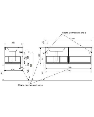 Тумба с раковиной Эстет Dallas Luxe 120 R ФР-00001931 подвесная Белая