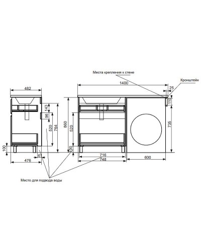 Тумба с раковиной Эстет Dallas Luxe 140 R ФР-00002907 Белая