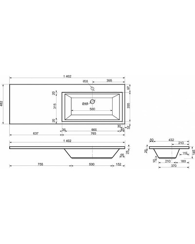 Тумба с раковиной Эстет Dallas Luxe 140 R ФР-00002927 подвесная Белая