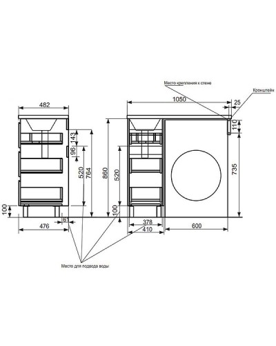 Тумба с раковиной Эстет Dallas Luxe 105 R ФР-00009669 Белая