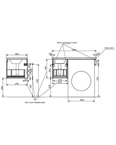 Тумба с раковиной Эстет Dallas Luxe 105 L ФР-00009675 подвесная Белая