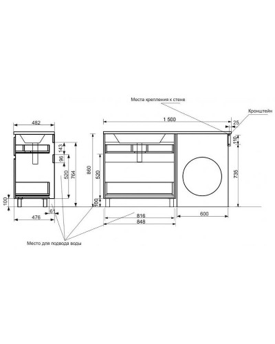 Тумба с раковиной Эстет Dallas Luxe 150 L ФР-00009681 Белая