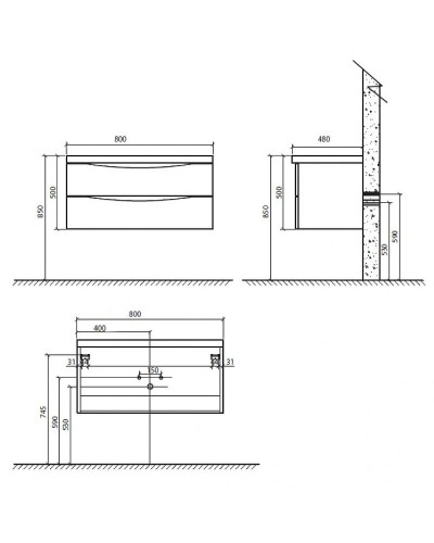 Тумба под раковину BelBagno Ancona-N 80 ANCONA-N-800-2C-SO-RW подвесная Rovere Moro