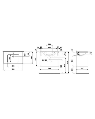 Тумба с раковиной темный вяз 80 см Laufen Base 8.6496.1.263.104.1