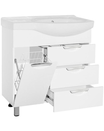 Тумба под раковину Style Line Жасмин 82 L ЛС-00000526 с бельевой корзиной Белая