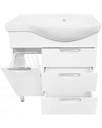 Тумба под раковину Style Line Жасмин 82 L ЛС-00000526 с бельевой корзиной Белая
