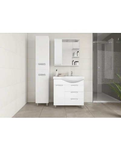 Тумба под раковину Style Line Жасмин 82 L ЛС-00000526 с бельевой корзиной Белая