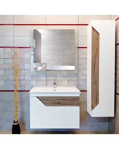 Тумба под раковину Бриклаер Брайтон 70 4627125415807 подвесная Белая матовая Дуб Кера