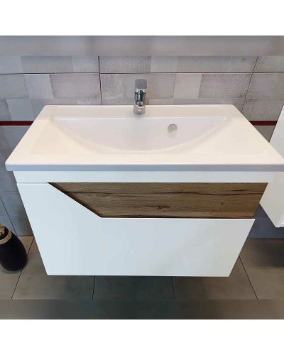 Тумба под раковину Бриклаер Брайтон 70 4627125415807 подвесная Белая матовая Дуб Кера