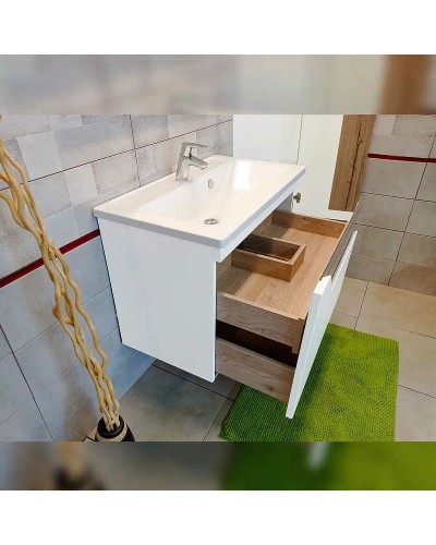 Тумба под раковину Бриклаер Брайтон 70 4627125415807 подвесная Белая матовая Дуб Кера