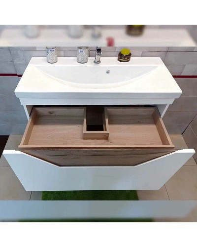 Тумба под раковину Бриклаер Брайтон 100 4627125415760 подвесная Белая матовая Дуб Кера