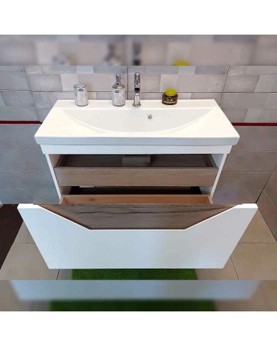 Тумба под раковину Бриклаер Брайтон 100 4627125415760 подвесная Белая матовая Дуб Кера