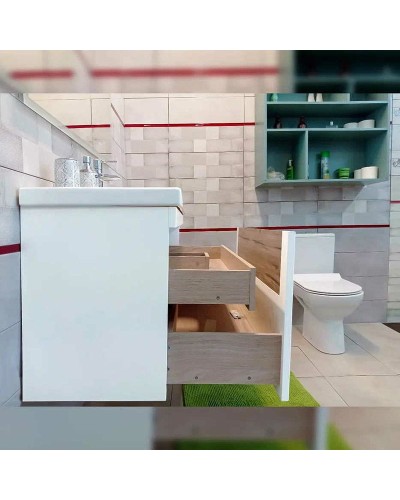 Тумба под раковину Бриклаер Брайтон 100 4627125415760 подвесная Белая матовая Дуб Кера