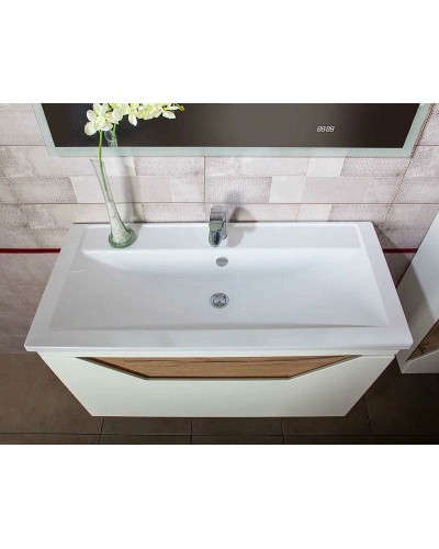 Тумба под раковину Бриклаер Брайтон 100 4627125415760 подвесная Белая матовая Дуб Кера