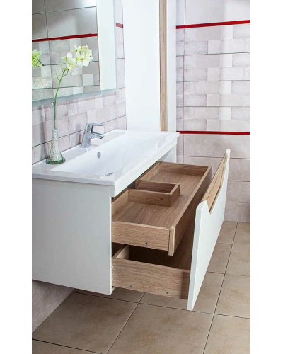 Тумба под раковину Бриклаер Брайтон 100 4627125415760 подвесная Белая матовая Дуб Кера