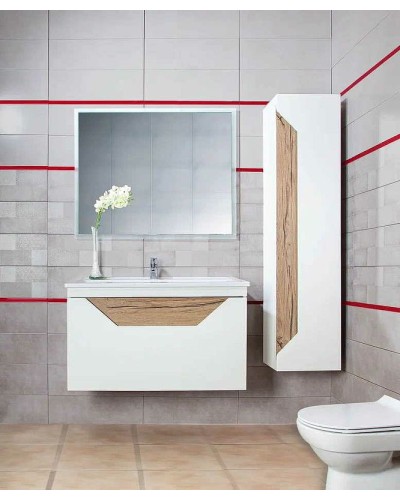 Тумба под раковину Бриклаер Брайтон 100 4627125415760 подвесная Белая матовая Дуб Кера